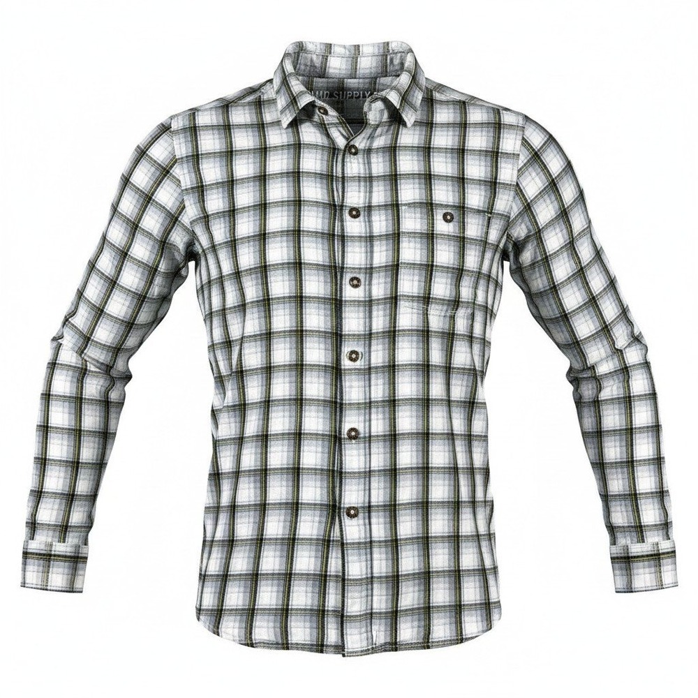 Mossimo Supply Co Mens Utility Plaid Button Down Shirt Grey White Yellow Size M